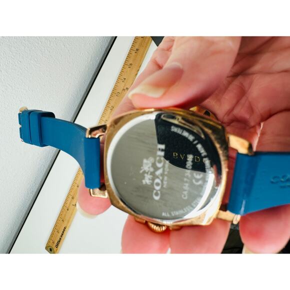 Coach Gold Mini Boyfriend Watch with Signature Blue Rubber Band - Picture 9 of 16